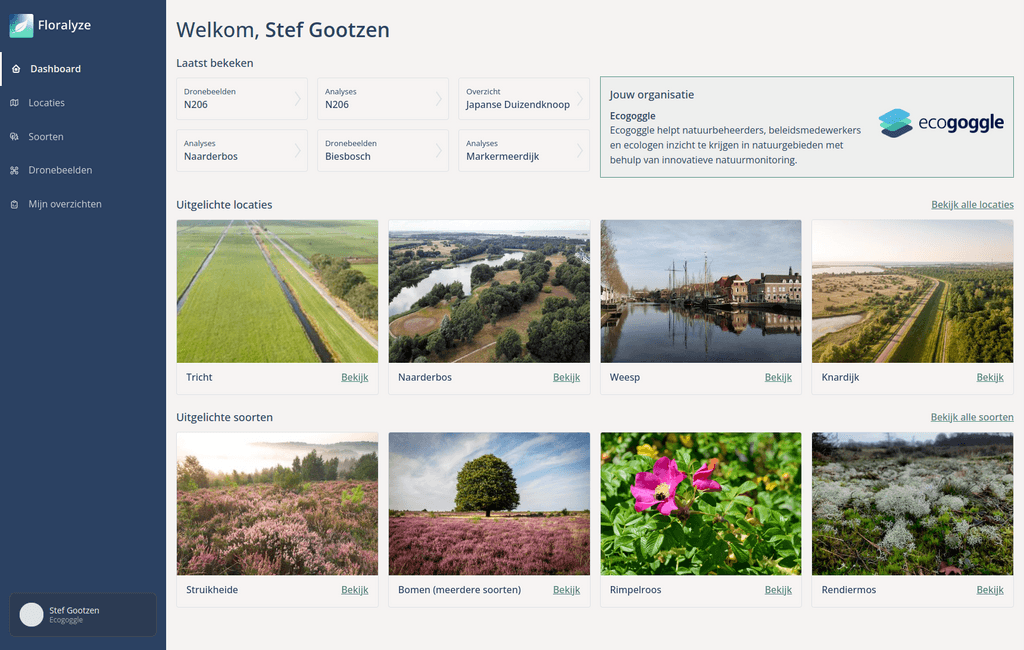 Floralyze dashboard homepagina
